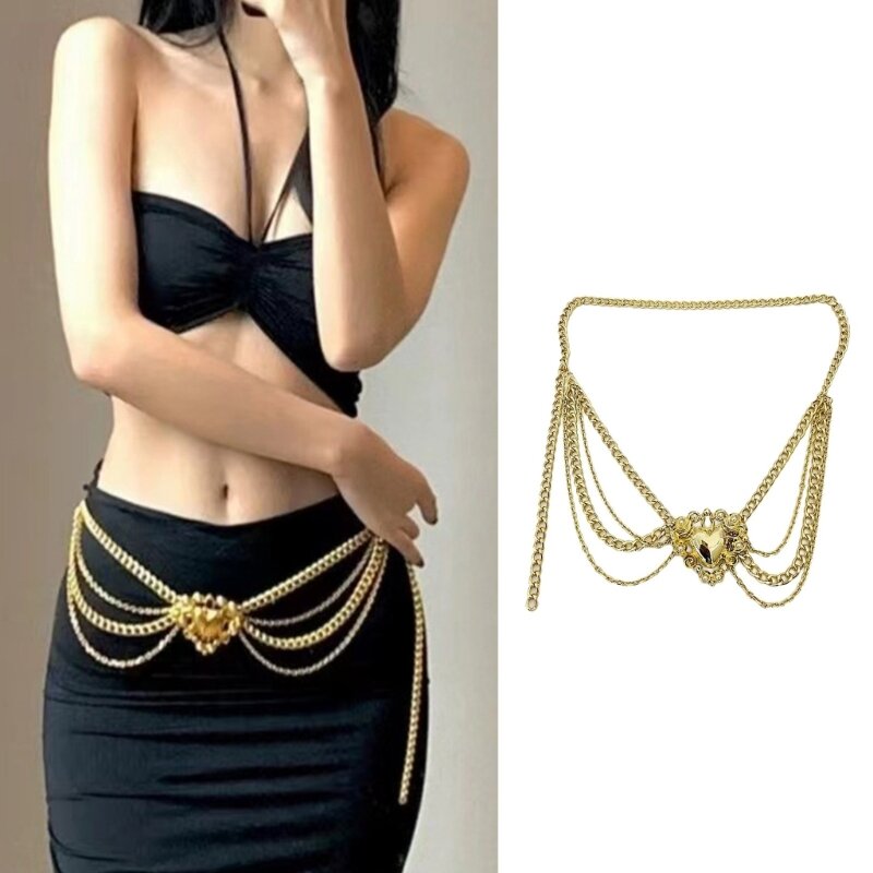 Elegant Corset Chain Belt DoubleLayer Fringed Heart Waist Chain Decorative Dress Chain Party Wear Female Body Drop Shipping