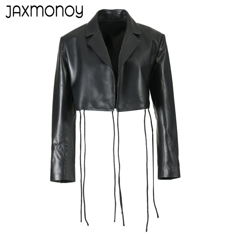 Jaxmonoy – veste en cuir véritable pour femme, manteaux en peau de mouton, Design détachable, mode printemps automne
