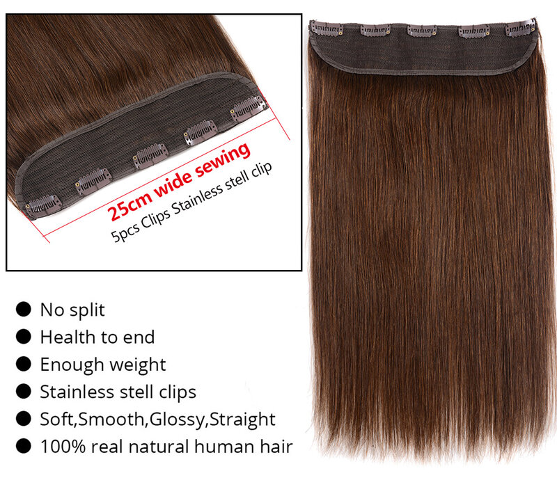 Tic Tac-Extensions de cheveux brésiliens à clip, 150 vrais cheveux humains naturels, 18 à 26 pouces, 200g, 100% g, 1 pièce, 5 clips