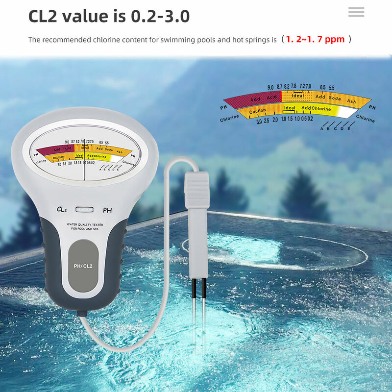 Analisador da qualidade da água para termas da piscina, valor total do PH do cloro, pena 2 in-1 do teste do agregado familiar do ABS, 2 em 1