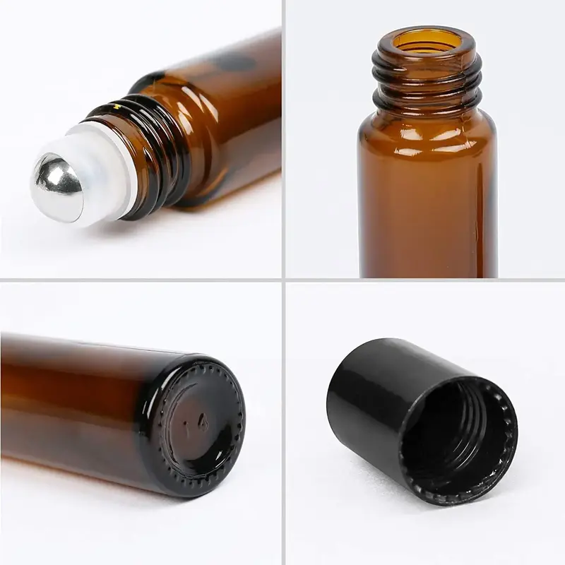 Botol kaca gulung Amber isi ulang, isi ulang minyak esensial wadah botol minyak cair 10 buah 1/2/3/5/10ML