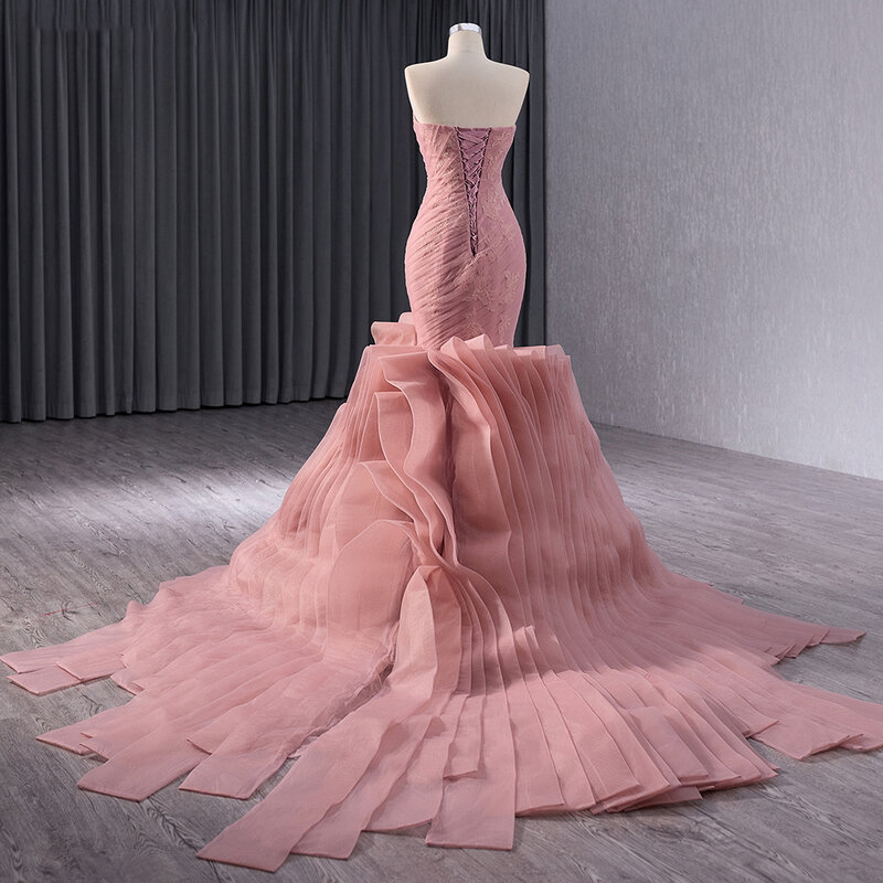 فستان سهرة رومانسي للنساء ، أورجانزا حورية البحر ، برباط ، بدون حمالات ، تصميم شائع ، RSM241014