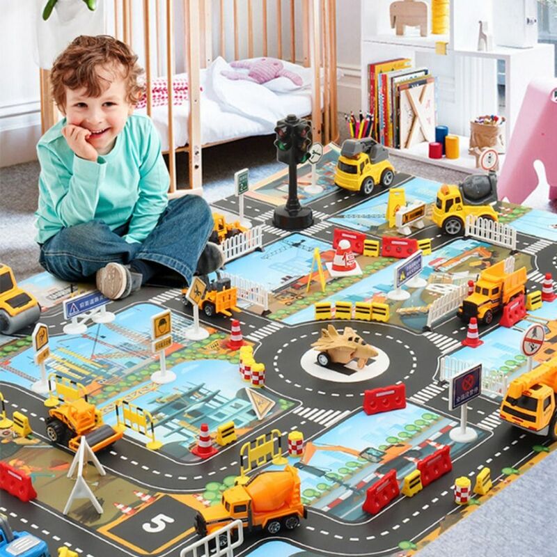 Engineering Parking Lot Map Playmat for Children, Road Mat, Brinquedo educativo, Tapetes de desenhos animados para bebês e meninas, Jogos para crianças