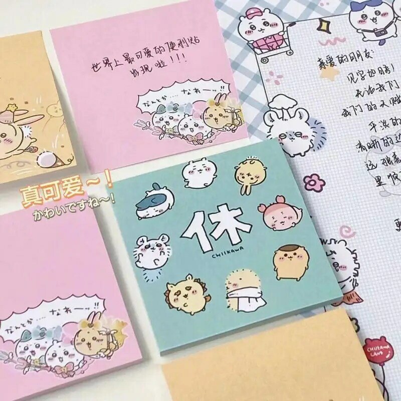 Kawaii Chiikawas Sticky Note Paper, Desenhos animados fofos, Etiqueta portátil da mensagem, Memo Removível, Decoração do estudante