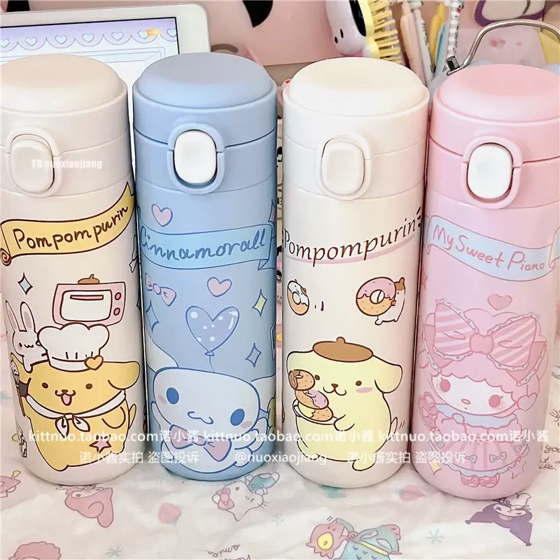New Sanrio Cinnamoroll Insulation Cup Cartoon Kuromi Pochacco 304 Stainless Insulated Water Cup My Melody Pom Pom Purin