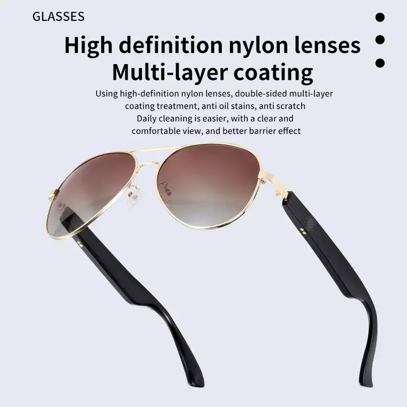 Men Smart Glasses Wireless Bluetooth Headset Intelligent Audio Sunglasses Support Bluetooth Calls Music Dual Speak Nylon Lenses