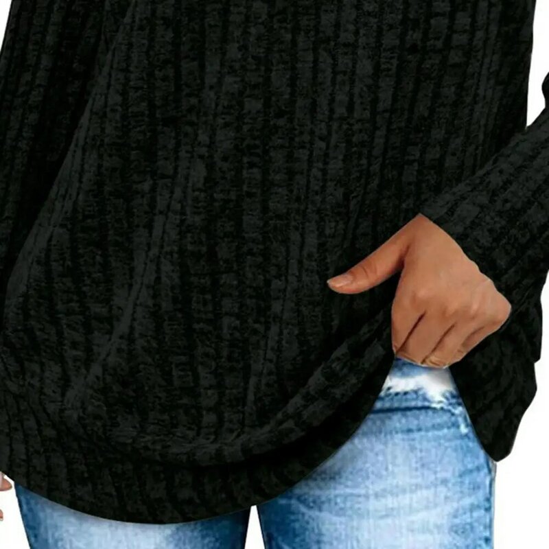 Fall Winter Women Top Solid Color Striped V Neck Thick Loose Long Sleeve Mid Length Warm Soft  Pullover Lady Blouse Sweater