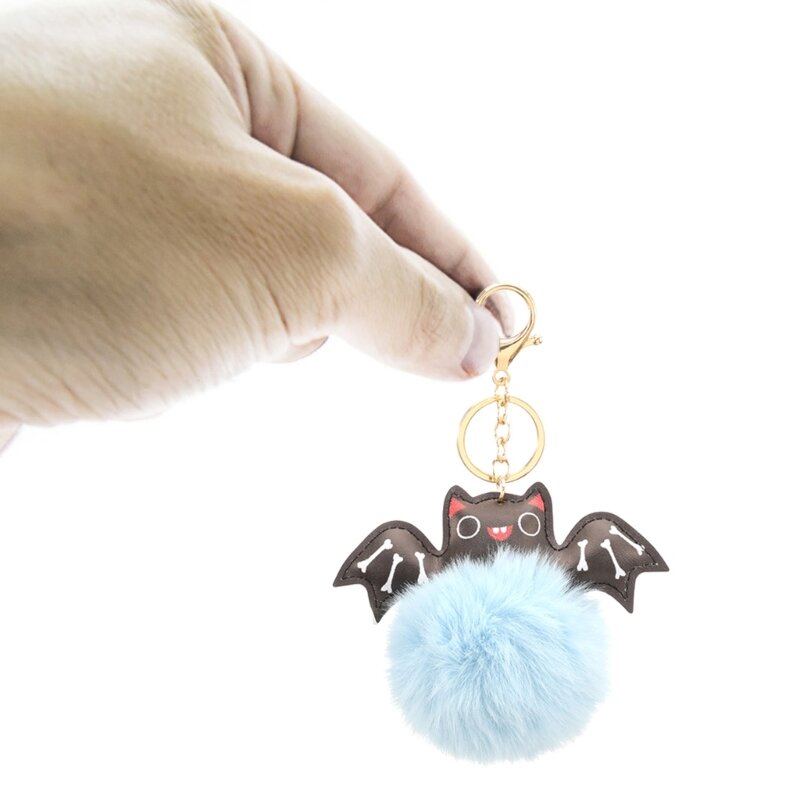 Llavero murciélago Halloween, llavero con bola felpa, colgante bolso para niña y mujer