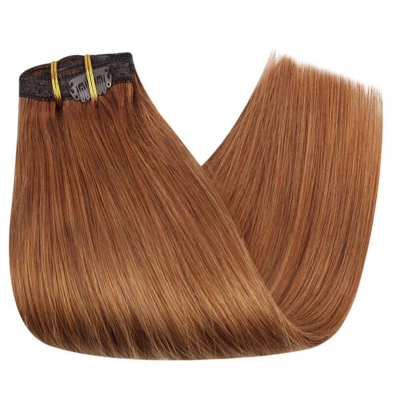Extensiones de cabello humano totalmente brillante para mujer, extensiones de cabello con Clip, Remy, 7 piezas, 120g, extensión de cabello de trama Doble
