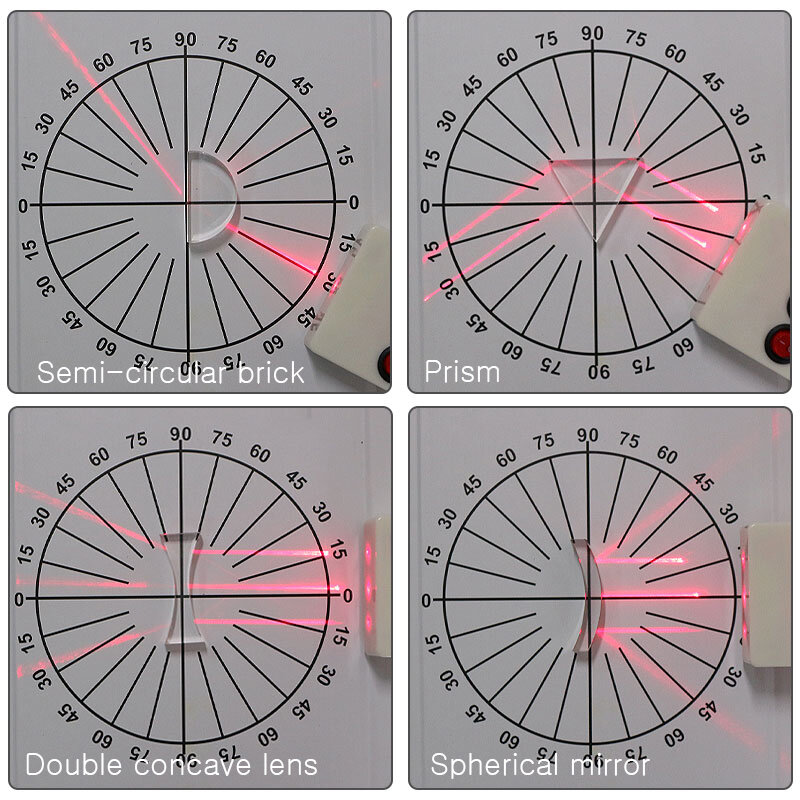 Jogo do experimento da ciência física conjunto de ensino óptico prisma plástico acrílico lente convexa espelho côncavo com fonte de luz