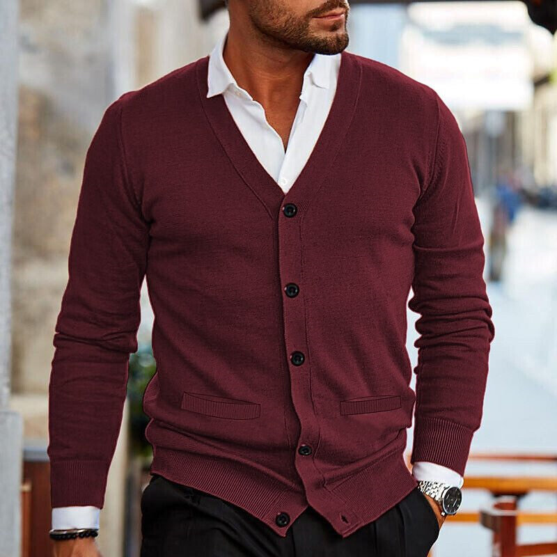 College Style V Neck Single-breasted Cardigan Knitted Jumper Male Autumn Winter Warm Long Sleeve Tops Men's Daily Casual Sweater