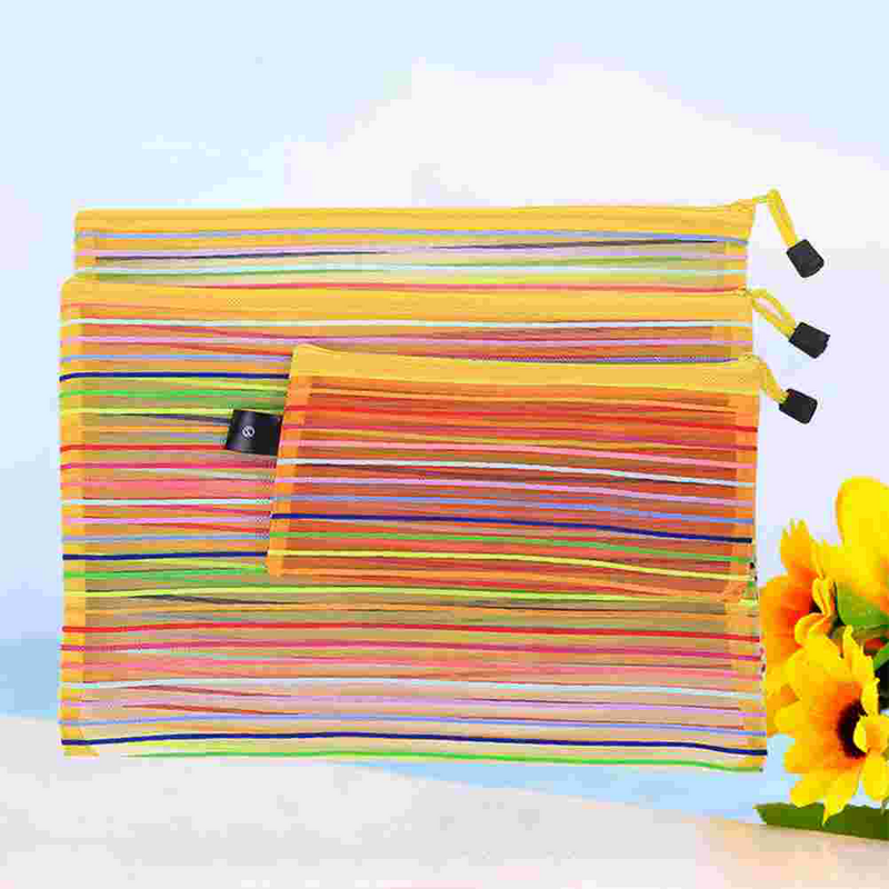 3pcs Colorful File Bag Nylon Mesh Zipper File Storage Bags Documents Organizer Pouch for Office School and More