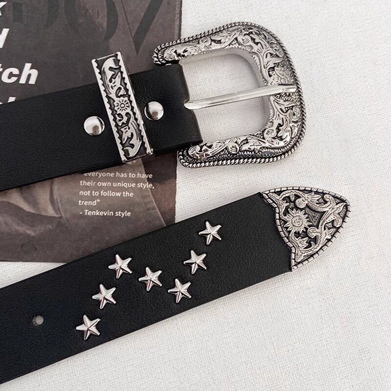 حزام نسائي عريض من الجلد الصناعي مع مشبك نجوم ، حزام متعدد الاستخدامات ، تصميم كوري ، حزام عريض ، فستان كلاسيكي ، جديد