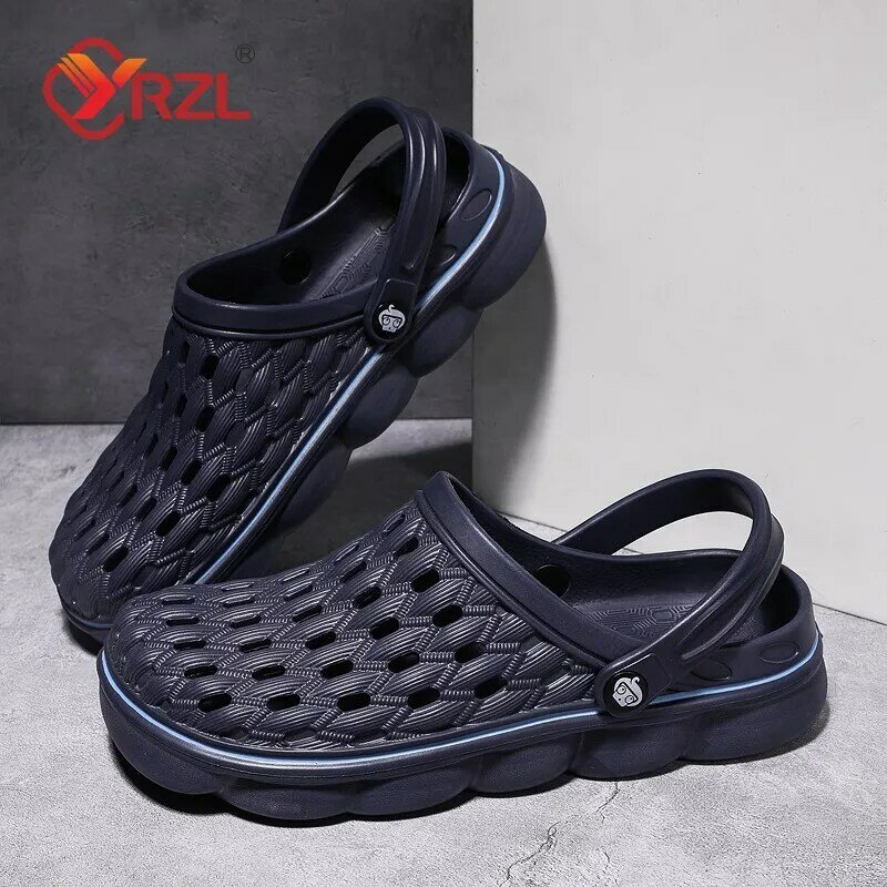 YRZL Mens Slippers Comfortable Beach Sandals Men 2024 Summer New Anti Slip Outdoor Hollow Breathable Clogs Shoes Sandals for Men