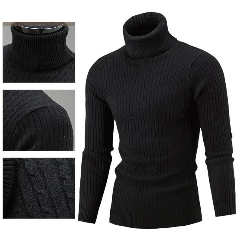 Trendy Knitted Sweater  Solid Color All-matched Slim Sweater  Turtleneck Men Slim Sweater