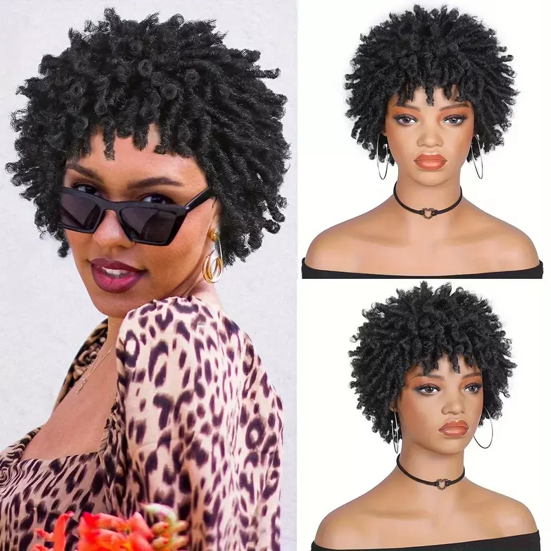 Pelucas cortas de rastas para mujeres negras, Ombre Borgoña Faux Locs, peluca Afro rizada, pelucas sintéticas rizadas