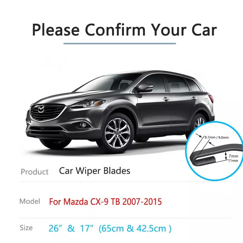 2x for Mazda CX-9 CX9 CX 9 TB MK1 2007~2015 Front Rear Window Windshield Windscreen Wipers Blades Rubber Auto Replacement Parts