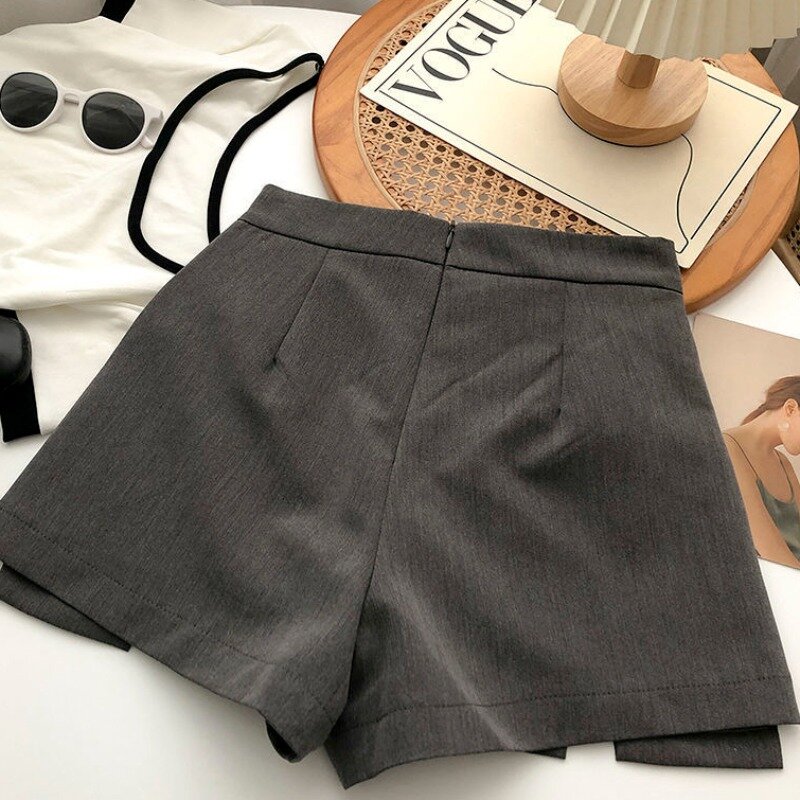 Falda corta de cintura alta con lazo para mujer, pantalones cortos divididos, ropa de calle de verano, gris, versátil