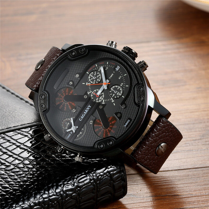 人格時計男性トレンドクリエイティブスタイル大型のダイヤルメンズ特大腕時計時計レザーストラップクォーツ腕時計レロジオmasculino