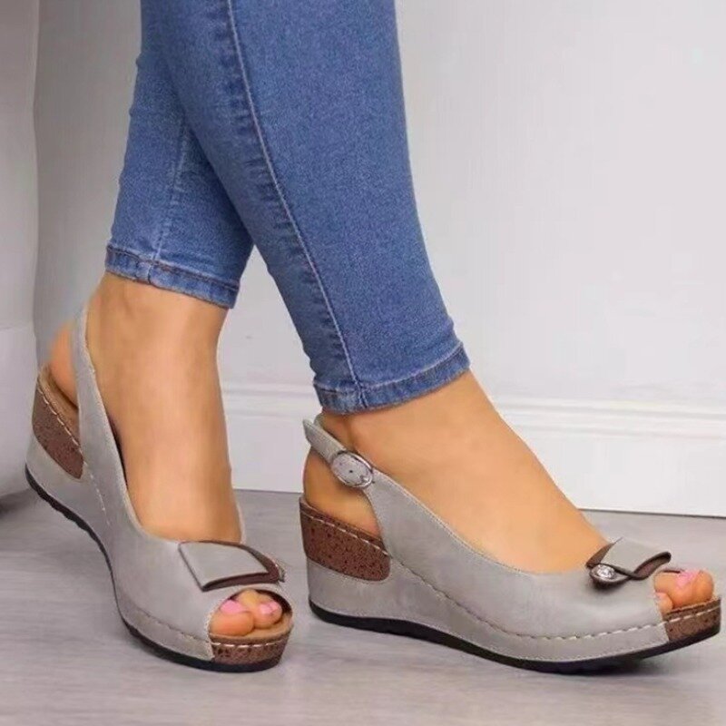 Sandálias cunhas com plataforma para mulheres, Saltos inferiores macios, Sapatos de verão