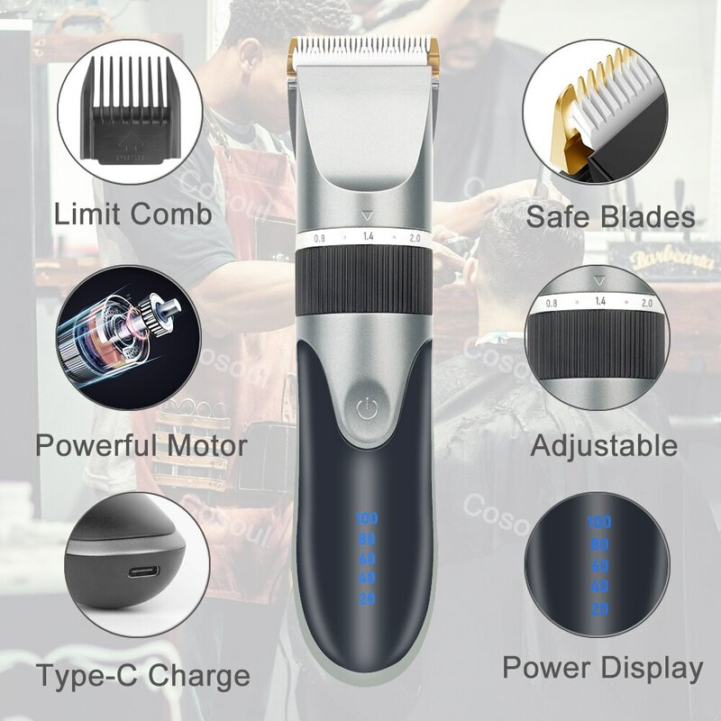 Cortadora de pelo eléctrica profesional para hombres, adultos y niños, máquina de corte de pelo recargable, inalámbrica