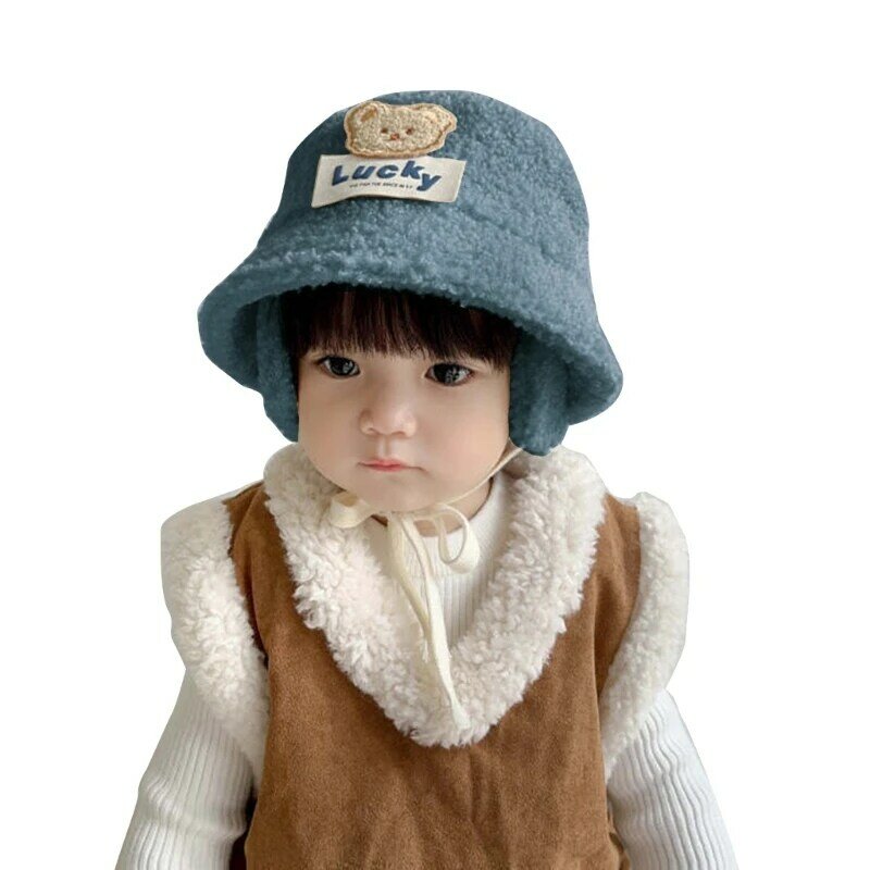 Jesienno-zimowy kapelusz rybaka wełny niedźwiedziej dla dzieci chłopcy dziewczęta jesienno-zimowe nakrycia głowy
