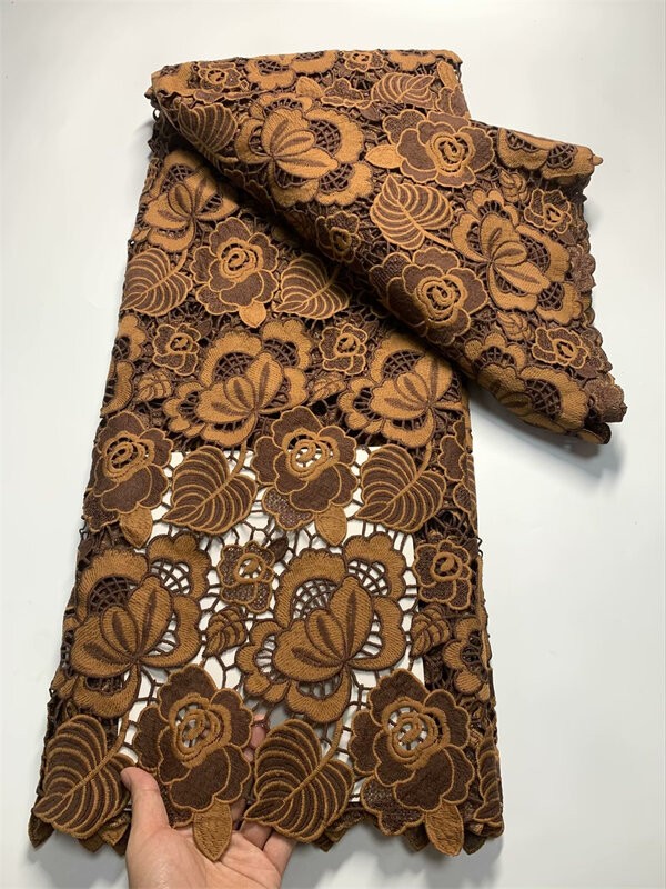 Tecido de renda bordado de malha francesa renda guipura africana tecido nigeriano para vestido de noiva moda de alta qualidade 2024
