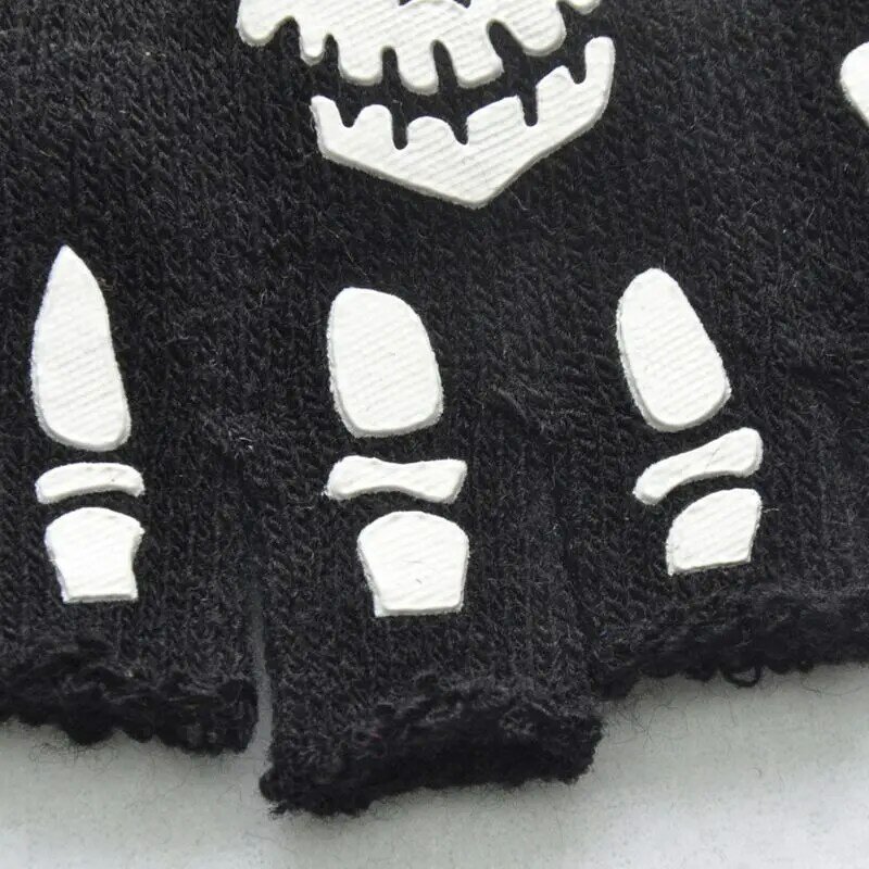 652F Светящиеся вязаные перчатки без пальцев Хэллоуин Зимние мотоциклетные варежки со скелетом