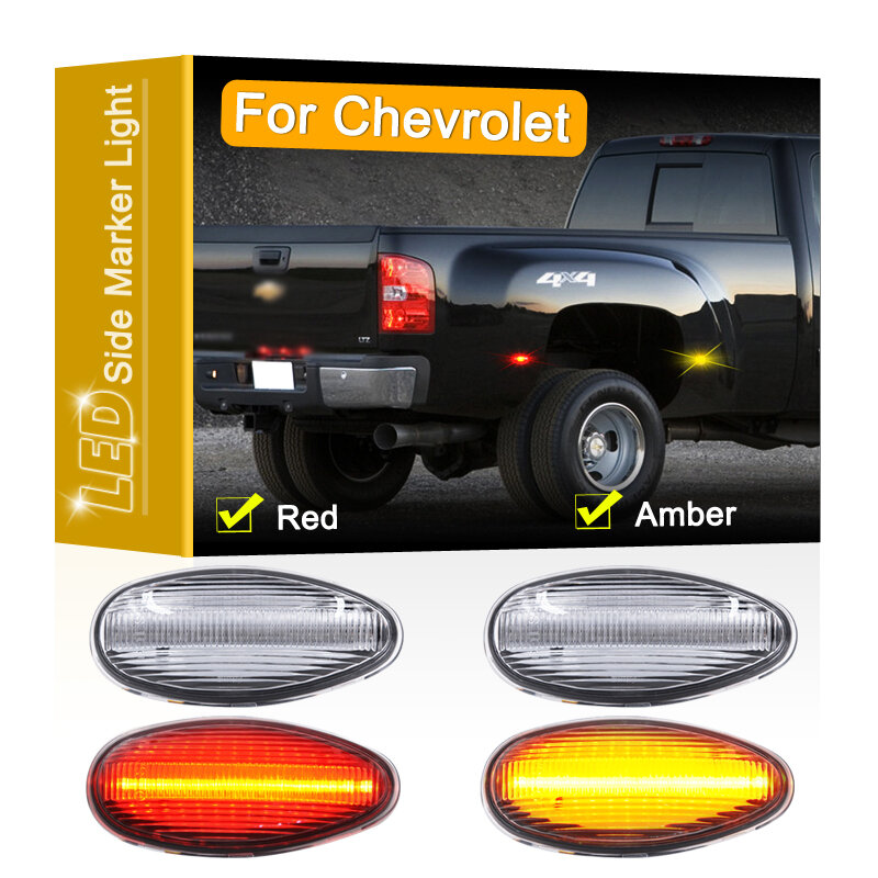 12V Clear Lens Front Amber Rear Red LED Side Marker Lamp Assembly For Chevrolet Silverado 2500HD 3500HD 2001-2014 Parking Lights