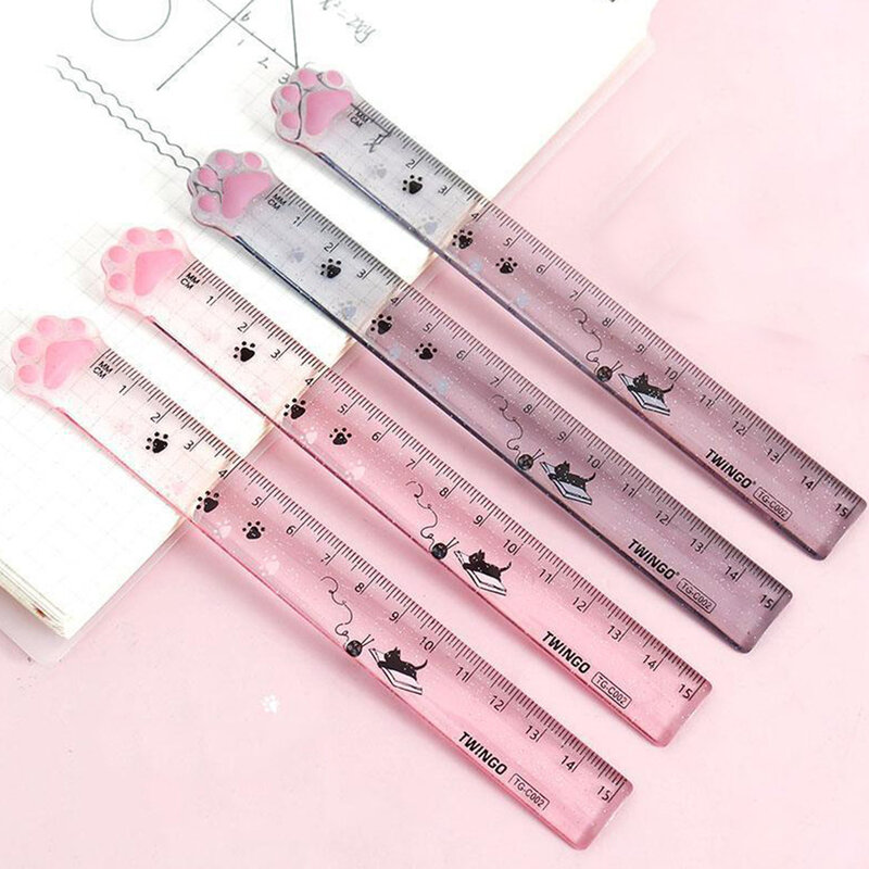 1Pcs Kawaii Cat Paw Straight Ruler Cute Transparent Rulers Student Stationery Measuring Drawing Tools Office School Supplies