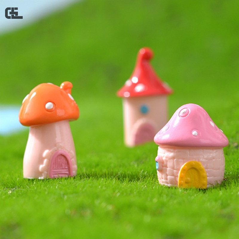 1Pc Mini Cute Mushroom House Ornament Figurine Micro Landscape Decoration Dollhouse Miniature Toy