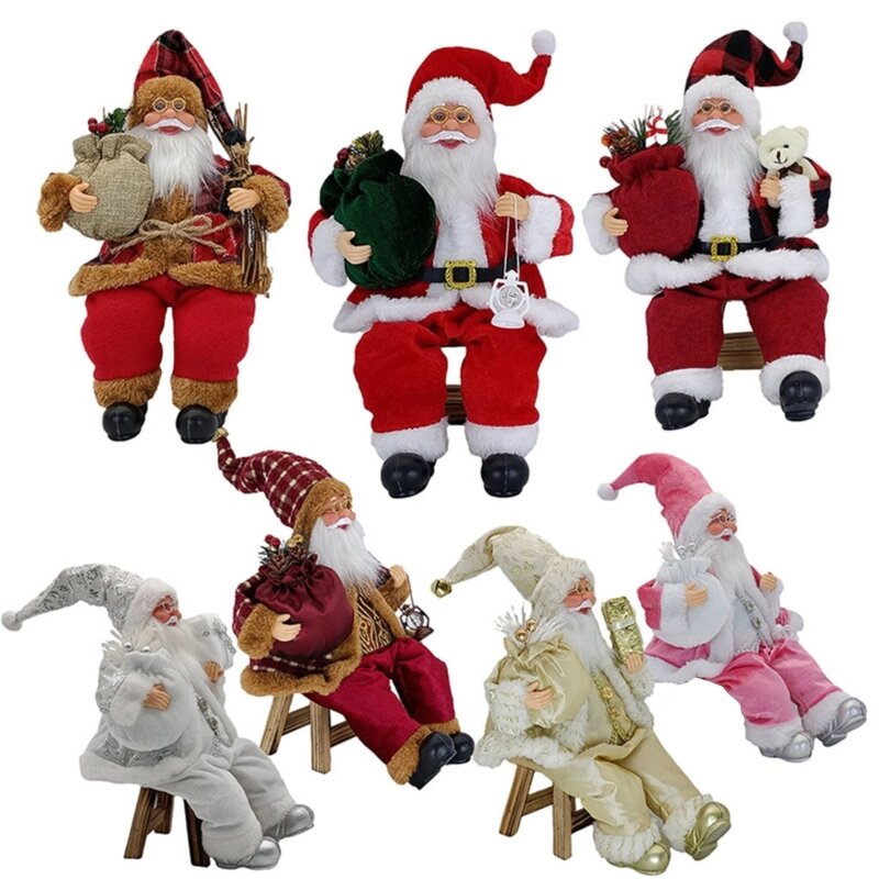 Figurine Babbo Natale seduto da 14 pollici Decorazioni figure Natale Appese Ornamenti per l'albero Natale Babbo per