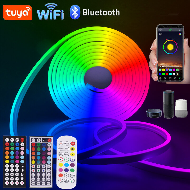 Tuya Smart WiFi LED Neon Strip Lights, DC 12V, RGB LED Strip, Bluetooth, Andrea Control, Outdoor, Waterproof, Flexible