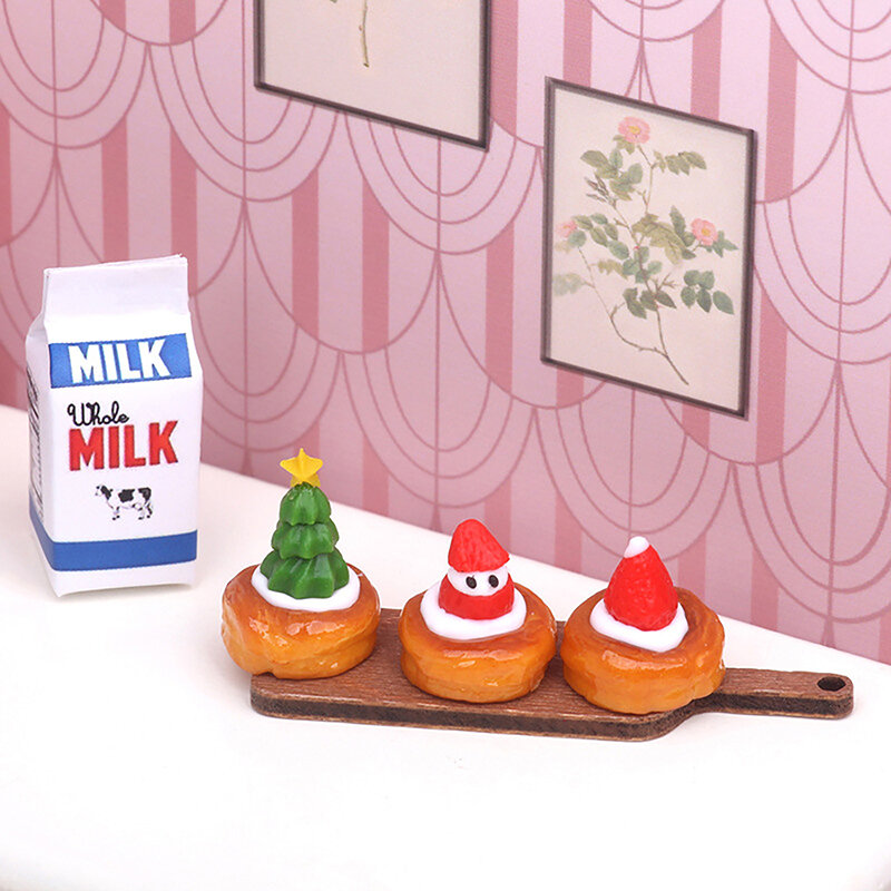 1:12 인형 집 미니어처 크리스마스 에그 타르트 빵 우유 트레이, 주방 아침 식사 모델 장식, 장난감 인형 집 액세서리, 1 개, 5 개