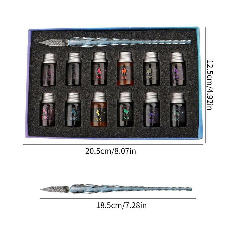 Starry Sky Glass Pens 12 Color Inks Gift Box Set Signature Pen Business Gift Glass Pen Set Students Pen Stationery