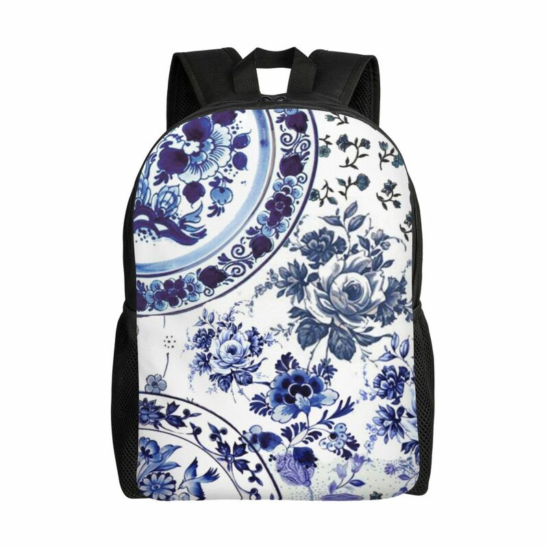 Винтажные рюкзаки Delft с синими цветами и фарфоровым принтом, школьный студенческий портфель для студентов колледжа, подходит для 15-дюймового ноутбука, в Восточном цветочном стиле