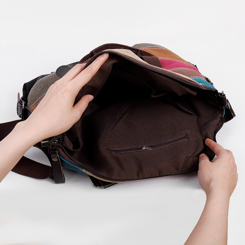 Patchwork Canvas Messenger Bag para senhoras, uma bolsa de ombro, arco-íris, grande capacidade, viagens, venda quente, moda