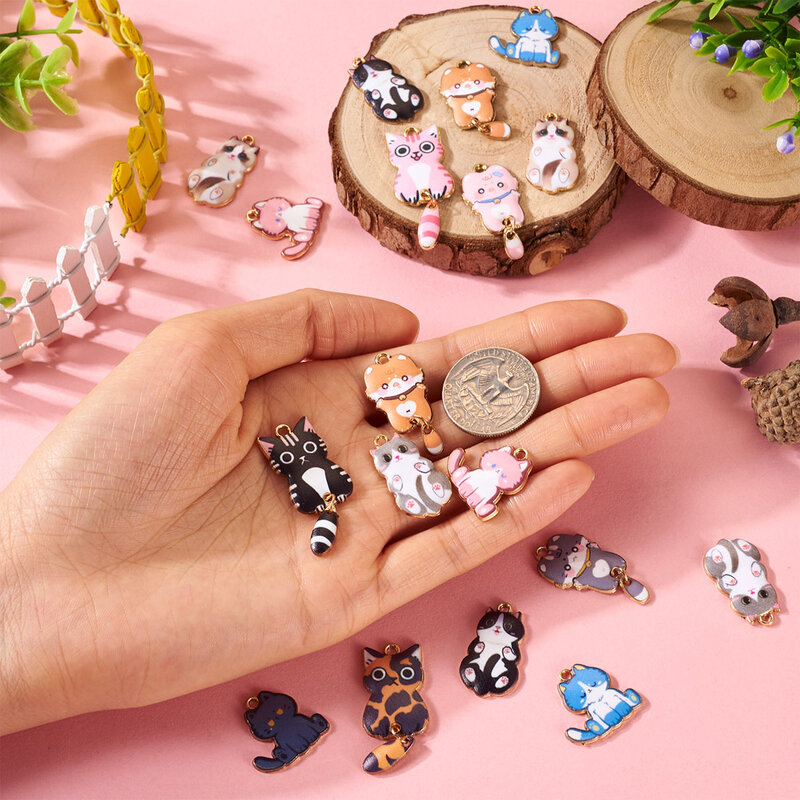 24Pcs lega smalto gatto Charms carino animale gattino pendenti colore misto per fai da te bel braccialetto portachiavi accessori gioielli regalo