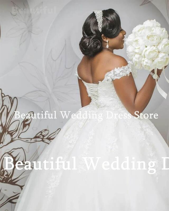 ชุดแต่งงานลูกไม้ขนาดใหญ่พิเศษสำหรับผู้หญิงชุดเจ้าสาวชุดเจ้าสาวผ้าโปร่งทรงเอ-ไลน์ผ้าบางเนื้อละเอียด2024สีขาว