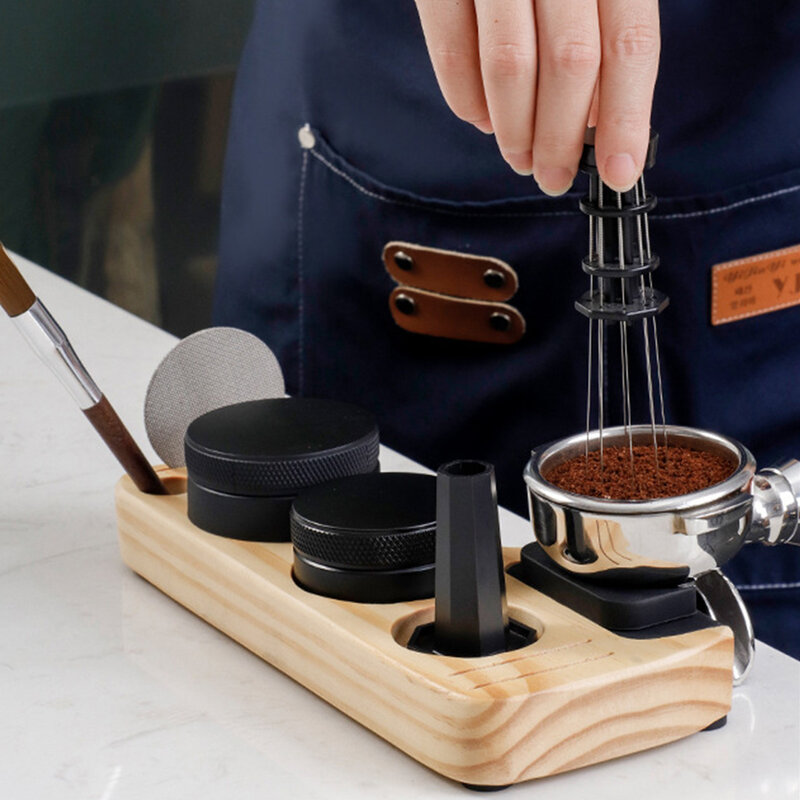 Estación de manipulación de café, soporte artístico de madera para amantes del café, soporte duradero de 58mm