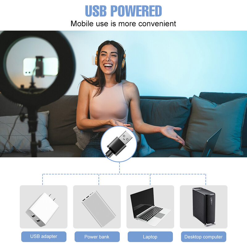 LED Ring Light Stand Adjustable Tripod Selfie Ringlight Photography Fill Lamps Flexible USB Powered Makeup Video Lamp Fixture