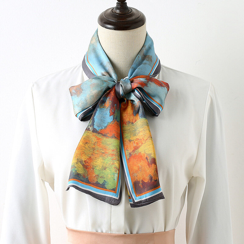 Long Silk Scarf 2022 Spring And Summer New Japanese And Korean Style Sweet Style Printed Silk Fashion Women's Scarf Hair Band