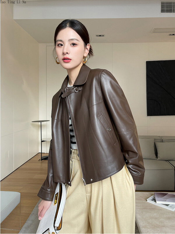 2023 Women Spring New Genuine Sheep Leather Jacket Slim Real Sheepskin Leather Coat S5
