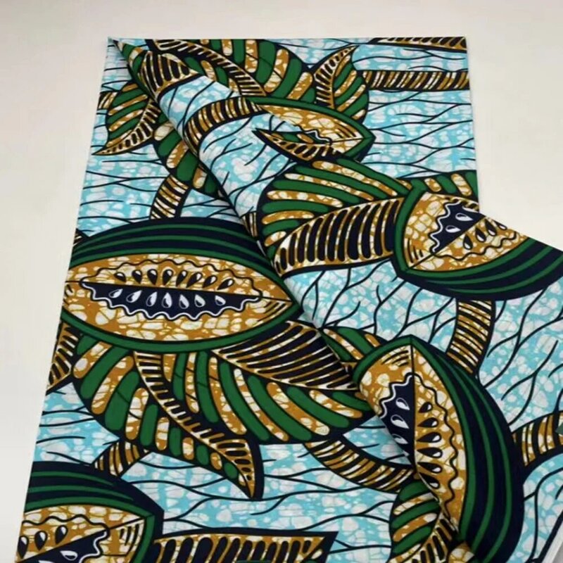 2023 قماش الشمع الأصلي الأفريقي عالي الجودة بطباعة الباتيك باجي تيسو الناعم 100 مادة القطن بلون أخضر لخياطة 6 ياردات