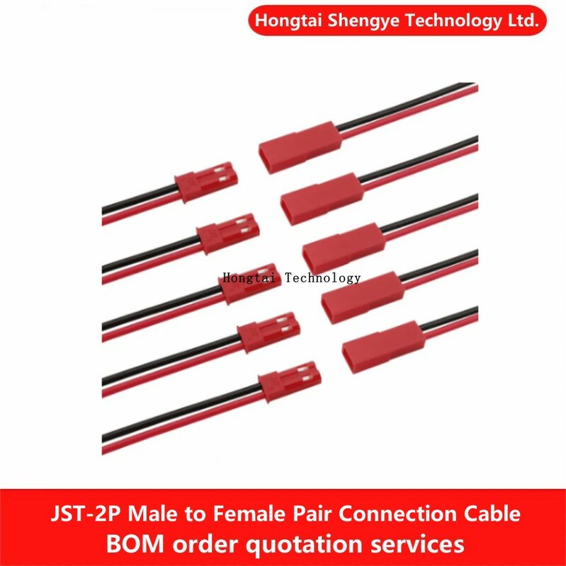 男性と女性のためのコネクタ付きプラグ,シリコンケーブル,LED付き,赤の端子,高温耐性,10 cm, 20cm,JST-2Pin