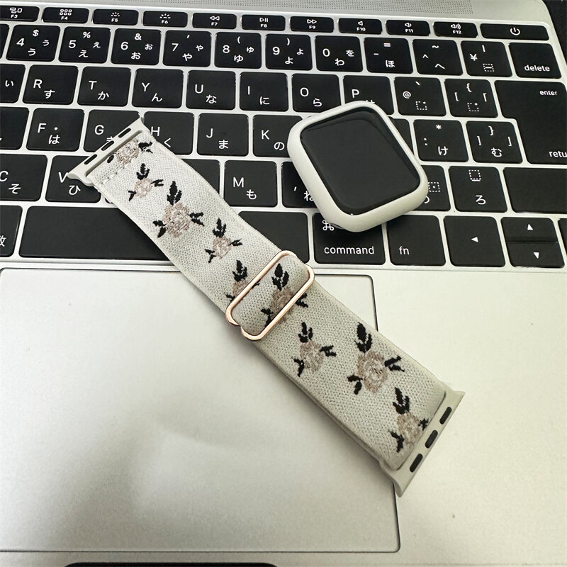 Tali bunga Retro + casing untuk Apple Watch Band 49mm 40mm 44mm 45mm 41mm 38 42mm pita nilon elastis untuk iWatch Seri 3 4 5 6 SE 7 8