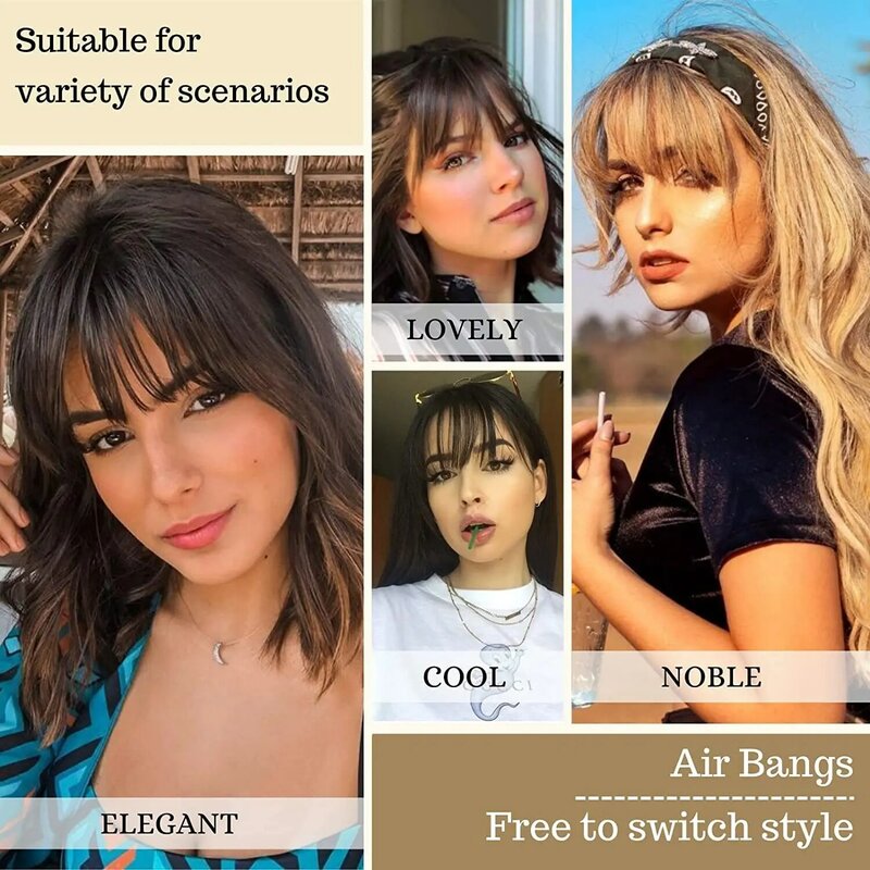 100% Real Human Wipsy Bangs Clip in Hair Extensions Fake Air Bangs 360° Cover Clip on Curved Hairpieces for Women Daily Wear