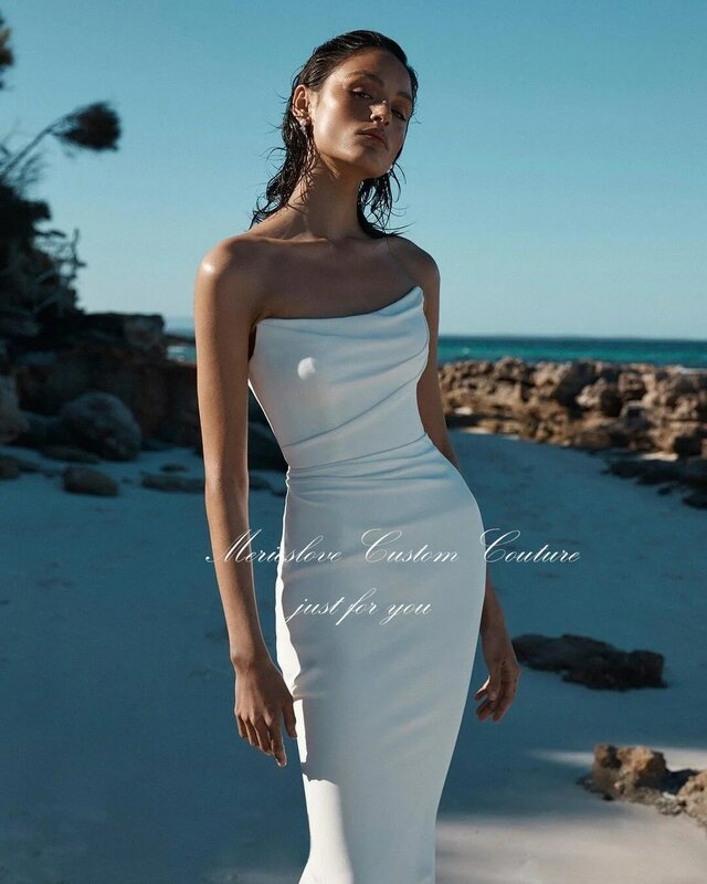 Merioslove-vestidos de novia de sirena sencillos, sin mangas, sin tirantes, minimalistas, para playa, 2024