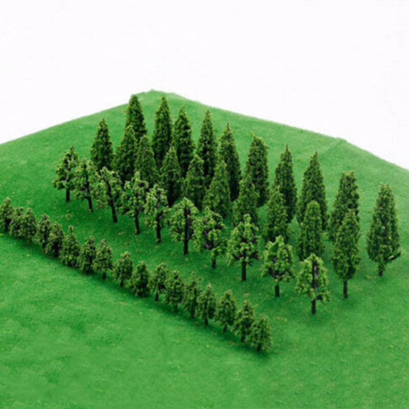 Model miniatur buatan pohon pemandangan dekorasi kereta api mainan untuk anak-anak 50 buah bangunan plastik lanskap mikro