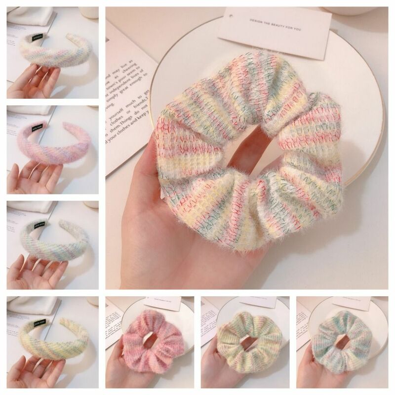 Korean Style Sweet Knitted Hair Rope Ponytail Holder Rubber Band Winter Plush Scrunchies Elastic Hairbands Knitted Hair Hoop